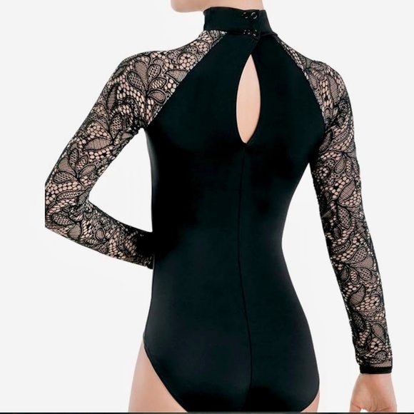 WEISSMAN Balera Black Dance Costume Leotard Lace Long Sleeves Medium Child MC - Picture 2 of 7